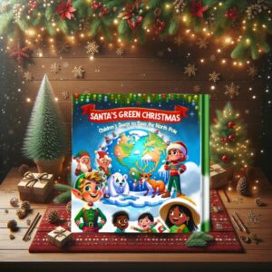 Santa’s Green Christmas book featuring Santa and children on a quest to save the North Pole with eco-friendly messages.